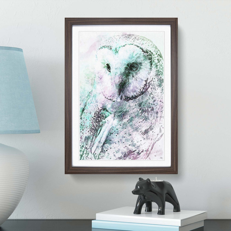 Barn Owl Abstract Art - Picture Frame Painting Print, 87cm H x 62cm W x 2cm D, Walnut Framed