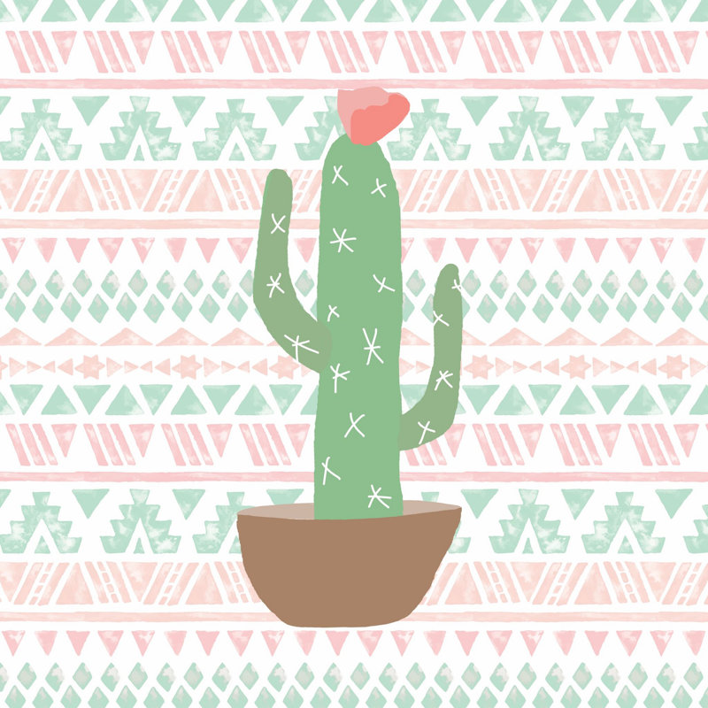 Aztec Pattern Plus Cacti - Wrapped Canvas Print, 30cm H x 30cm W x 3.8cm D