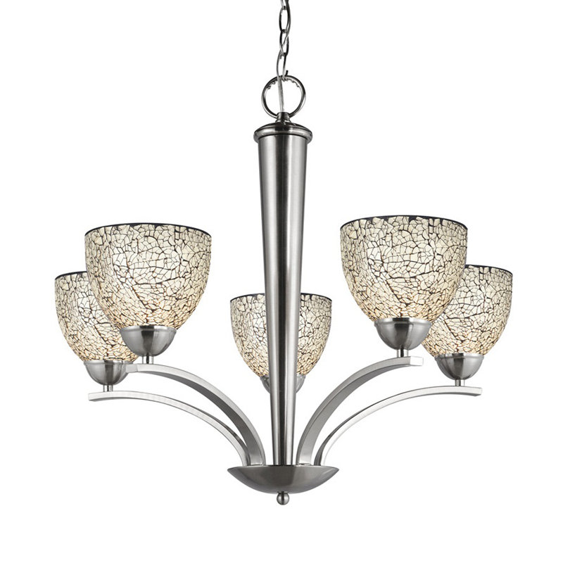 North Bay 5 - Light Chandelier, Amber Mosaic, Satin Nickel, Bell