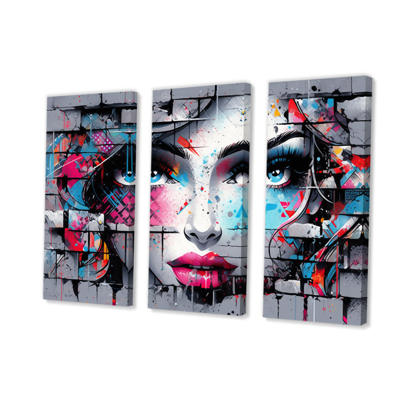 «Graffitied Woman on Canvas», reproduction de 3 pièces, H 32 po x l 48 po x P 1 po