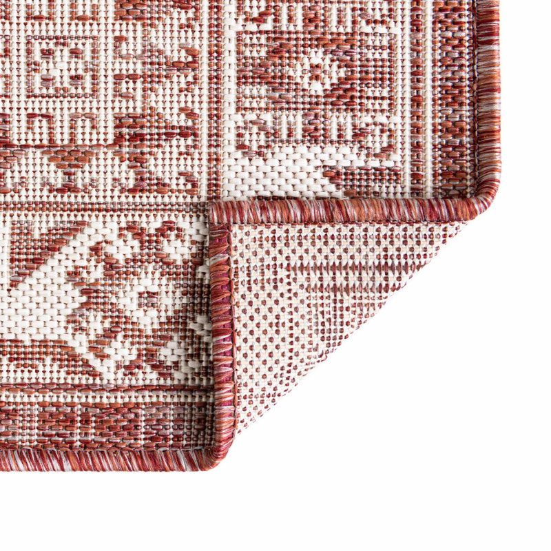 Archange Southwestern Machine Woven Rectangle 10' x 14' Polypropylene Indoor / Outdoor Area Rug in Rust Red