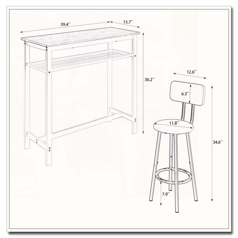 Ensemble de table de bar 3 pièces avec plateau en faux marbre et tabourets pliables, Blanc / Doré