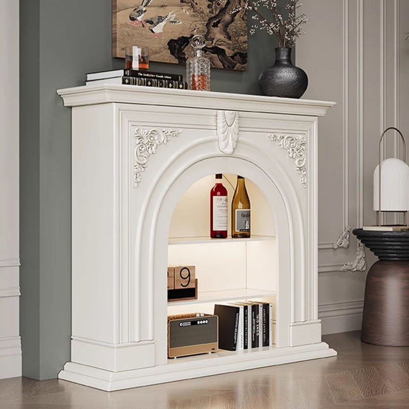 Foyer électrique en bois massif beige, H 43,31 po x l 39,3 po x P 13,78 po 