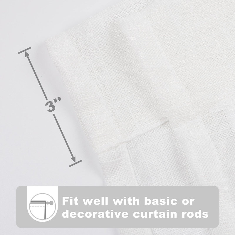 Merissa Linen Textured Semi Sheer Tie Up Curtains Panel, Linen Blend White, 42" W x 63" L