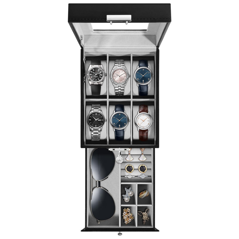 Leather Watch Box +, Black/Grey