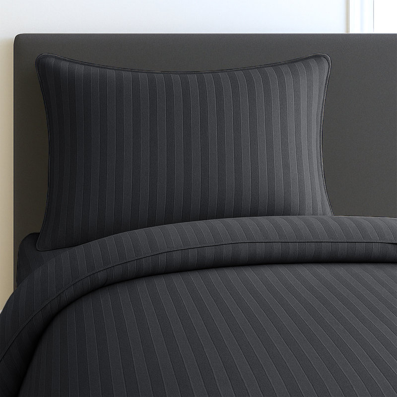 Microfiber Stripe Duvet Complete Set With Striped Pillows & Fitted Sheet, Double Duvet +1 Fitted Sheet +2 Pillowcases, Black
