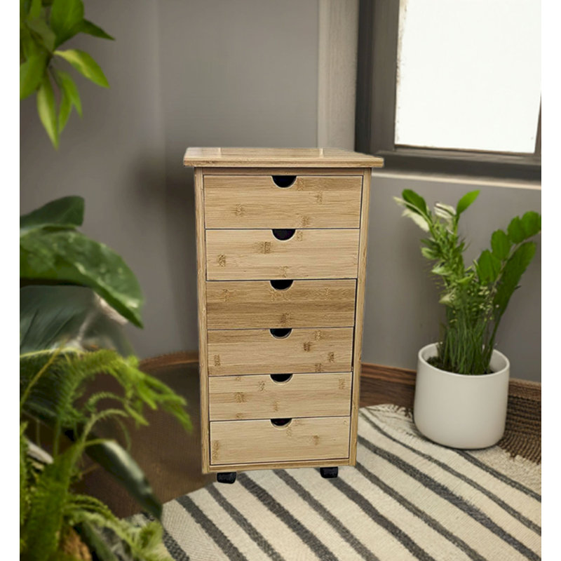 Commode à 6 tiroirs en bambou massif, Naturel