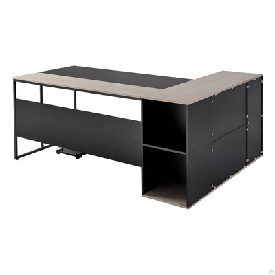 Bureau de direction en L, grande table de bureau moderne avec tiroirs et armoire de rangement, table de direction en bois robuste avec support pour unité centrale, capacité de charge de 350 lb, assemblage facile, pour une étude de travail
