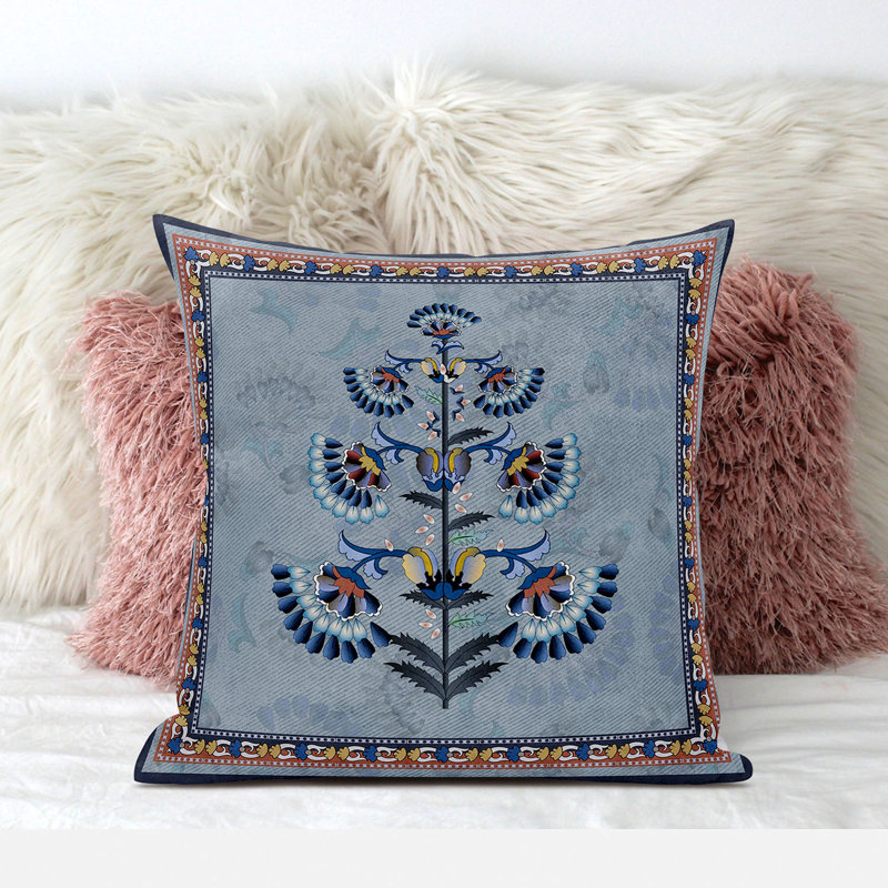 Indoor / Outdoor Square Cushion, 41cm H x 41cm W, Grey/Blue/Red