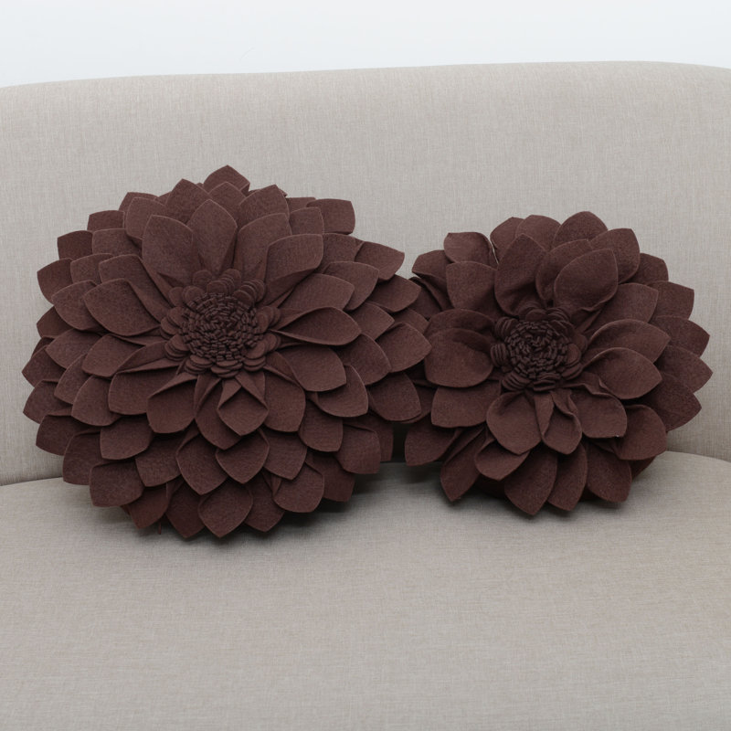 Fleur De Jardin Collection Ruffled Throw Pillow, 13" x 13", Chocolate
