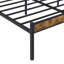 Structure de lit très grand avec tête de lit en bois, lit plateforme en métal avec rangement sous le lit, aucun sommier nécessaire, brun rustique et noir-611380079