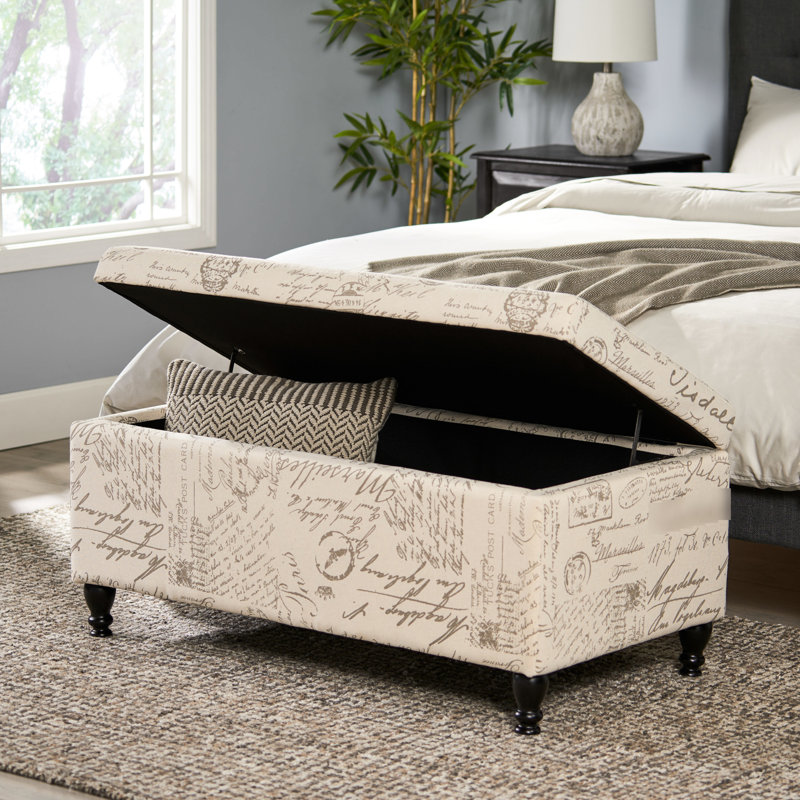 Lin beige avec tache cachée - Décoration contemporaine de style français en bois, assise pratique, finition de cadre, banc de rangement multifonctionnel pour la maison