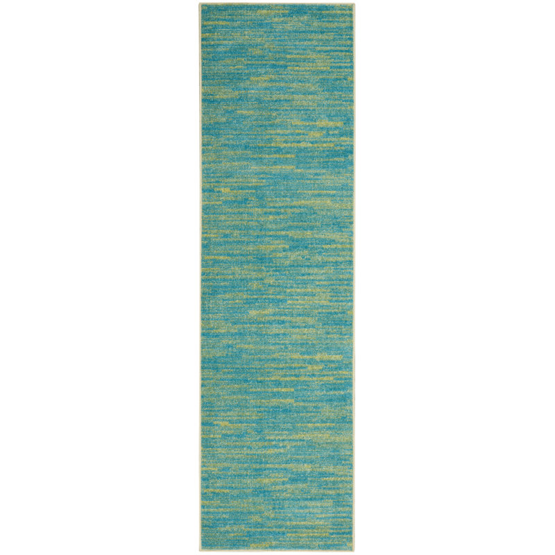 Mullican Sandy Solid Blue/Green Easy Care Indoor/Outdoor Area Rug, Runner 2'2" x 18'