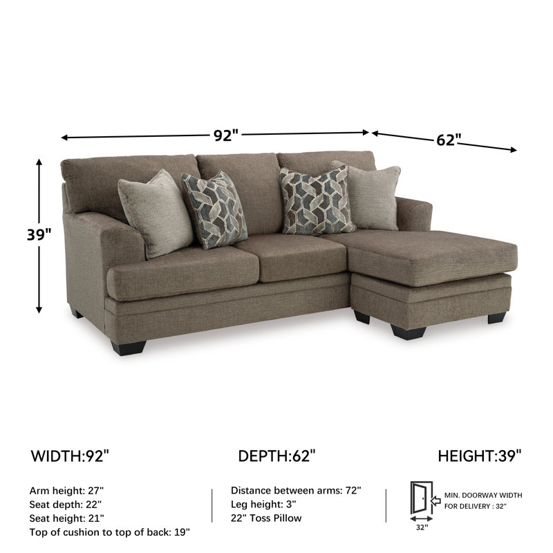 Gwendolynne Upholstered 92'' Sofa & Chaise, Brown Polyester
