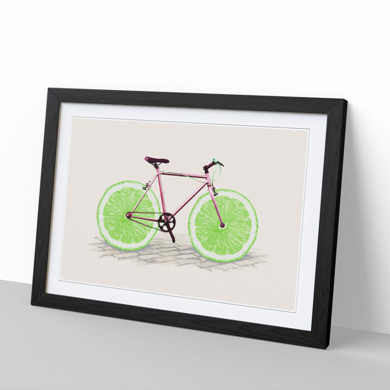 Lime Bicycle - Picture Frame Painting, Black Framed, 65cm H x 90cm W x 2cm D