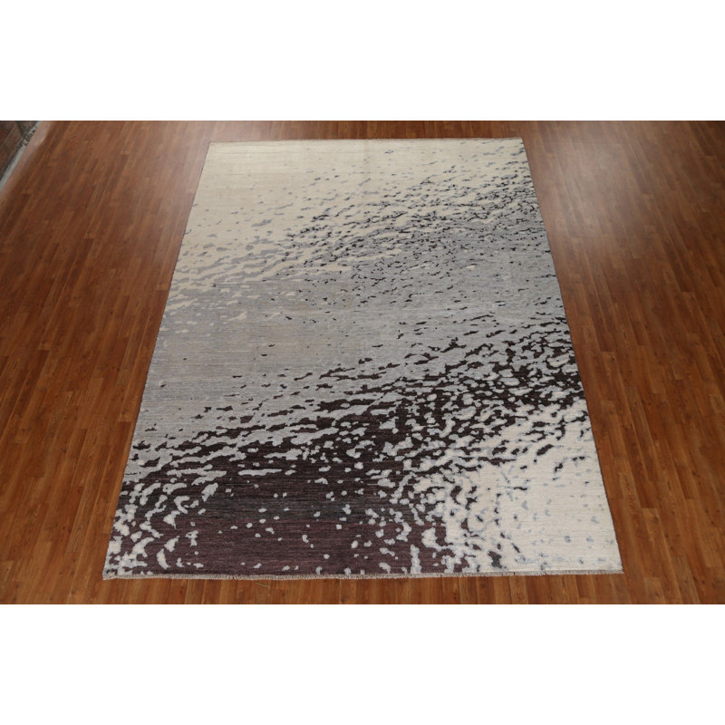 Tapis oriental abstrait à teinture végétale noué à la main 9 x 11