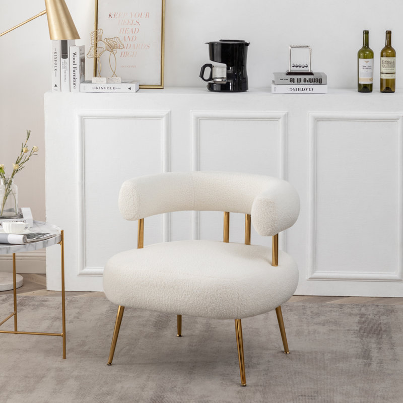 Fauteuil capitonné de 28,8 po Maybrie, Boucle blanc, Doré