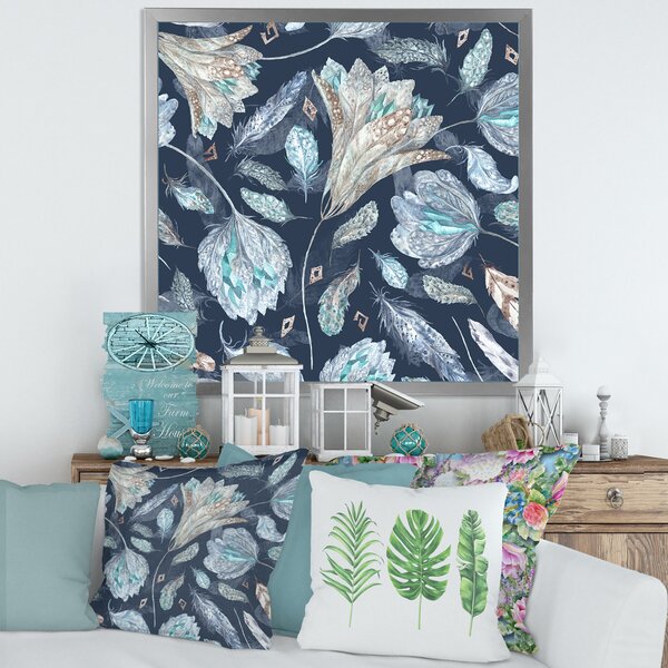 Bless international Navy Blue Botanical Pattern Framed On Canvas ...