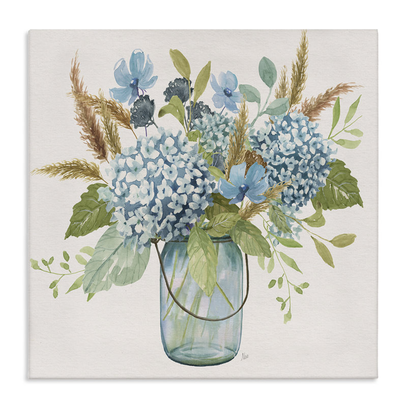 Hydrangées dans une toile Mason Jar, design par Nan, H 24 po x l 24 po