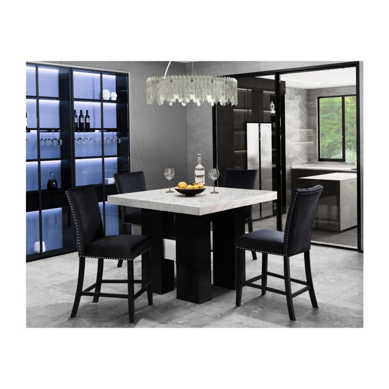 2 tabourets de bar noirs recouverts de tissu de velours, hauteur en bois d'hévéa de 42 po, largeur de 25 po, profondeur de 20 po transitionnelle, velours 100% noir 2, finition H, l et P