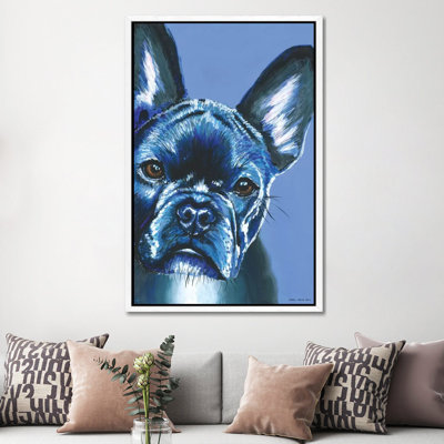 French Bulldog On Blue by Kirstin Wood - Painting on Canvas