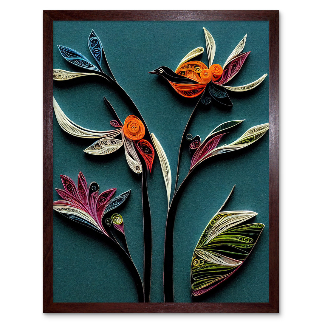 Modern Paper Quilling Bird Exotic Flower - Print