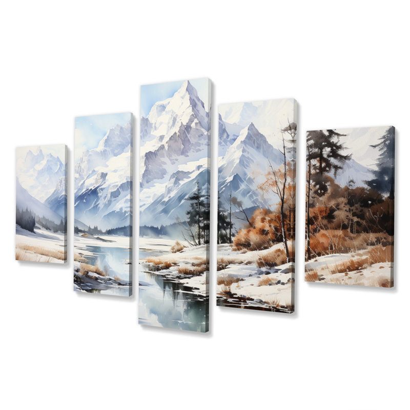 Grey Mountains Cathedral Peaks - Paysages, art mural, salon - 5 panneaux