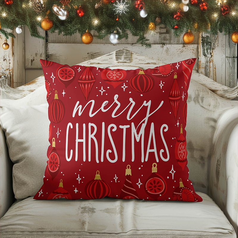 Coussin décoratif Ornaments, Rouge, Carré 16 po