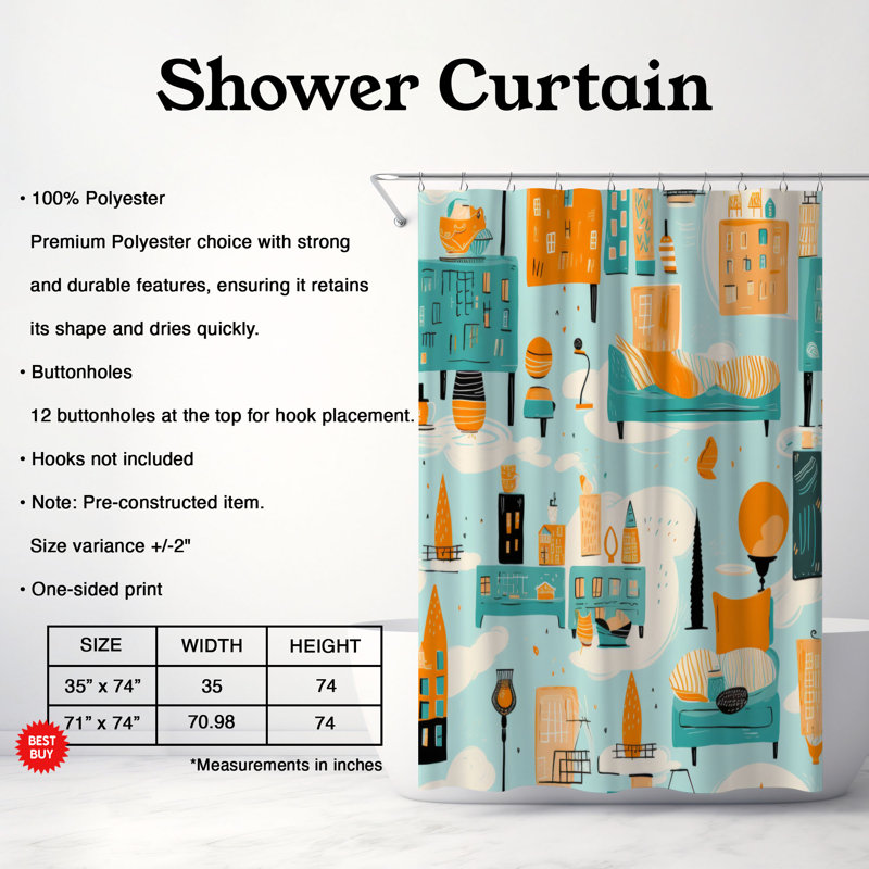 Rideau de douche haut de gamme Lived Town, H 74 po x l 71 po