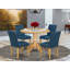 L'ensemble de mobilier de salle à manger 5 pièces comprend une table de salle à manger ronde avec Dropleaf et 4 chaises Parsons en similicuir bleu Oasis, chêne-194567323-242546788-242546784