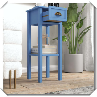 2-Tier Side Table with Drawer Shelf Elevated Base End Table