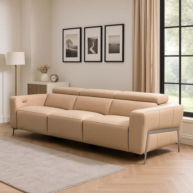 Canapé inclinable électrique en cuir Grain de 116 po Trammel. Canapé inclinable électrique en cuir 3 places italien Trammel