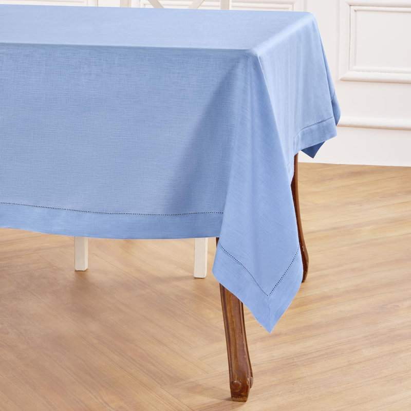 100% Pure Linen Hemstitch Table Cloth - Classic Hemstitch, 108" x 60", Cornflower Blue