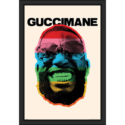 Gucci Mane - Grin, affiche d'art encadrée - 24 po x 36 po - Cadre en bois d'ingénierie avec plexiglas