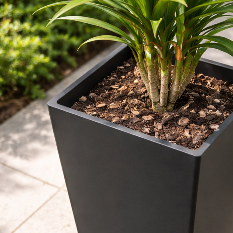 Set of 2 Tall Outdoor Planters, Square Flower Plant Pot – Indoor/Outdoor Taper Planters Ideal for Patio and Entryway, Black