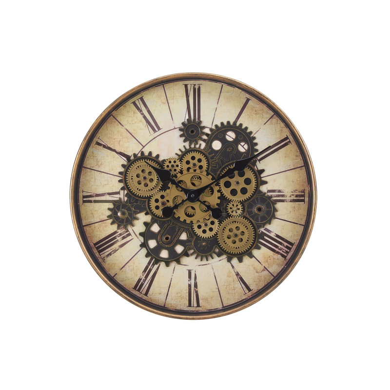 Horloge, 20 po, mécanisme d'engrenage, horloge murale, brun, transitionnel