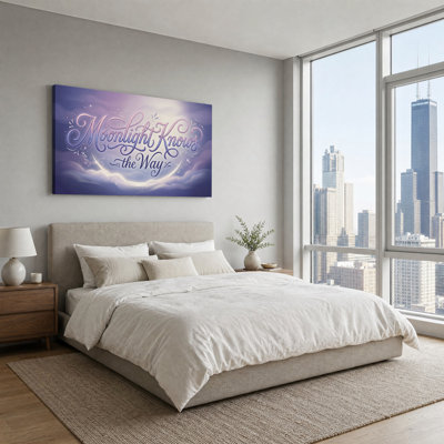 Moonlight Knows the Way Text With Crescent Moon Canvas Wall Art