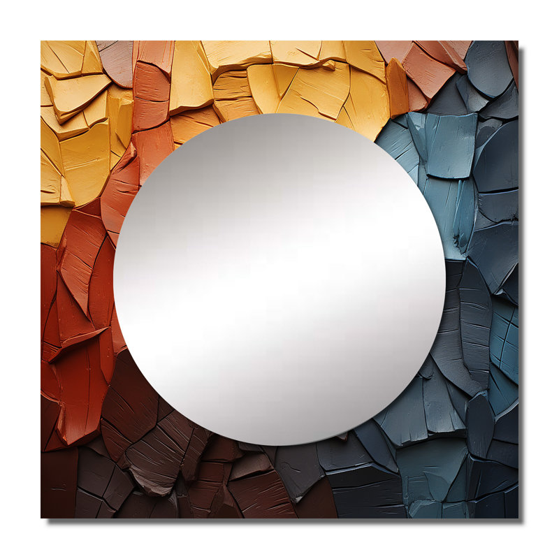 «Blue Beige Redwood Tree Collage», art mural miroir carré moderne pour la salle de bain, 36 po x 36 po