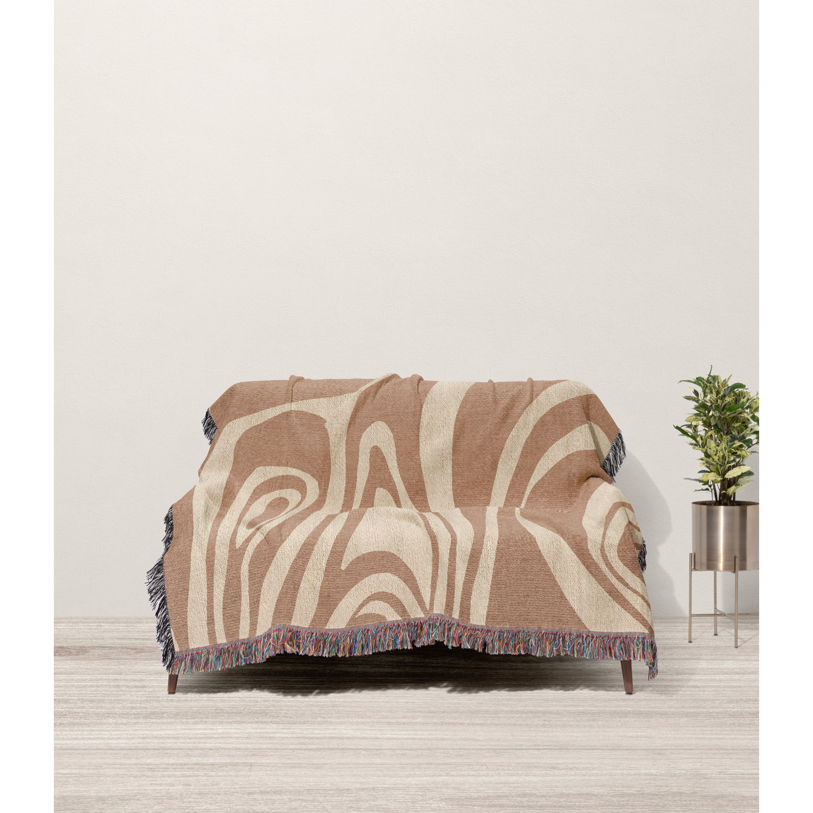 Kayle Cotton Throw Blanket, 52 x 37" – Throw, Rust/Beige