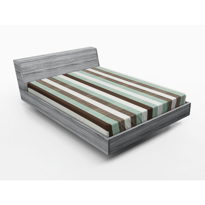 Microfiber Striped Fitted Sheet, Full Fitted Sheet, Blue/Brown/White Striped
