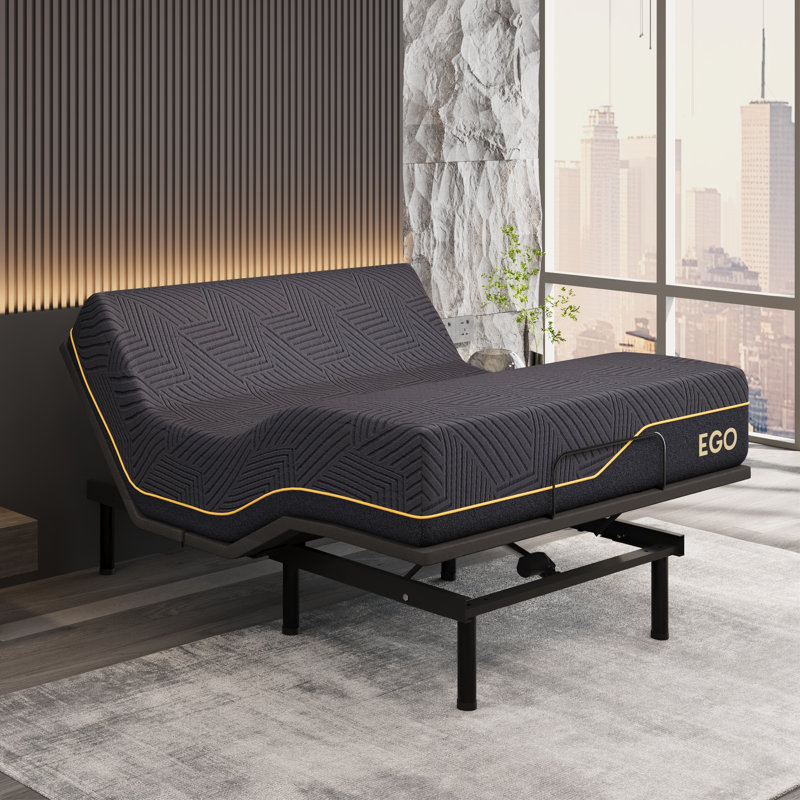 EGOHOME 12” Massaging Zero Gravity Adjustable Bed With 14” Gel Memory Foam Mattress, Underbed Light, Queen