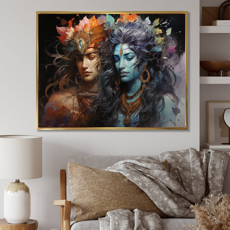Hinduisim Art Ardhanarishvaras Unity I - Spiritual Wall Decor, H 12 po x l 20 po x P 1 po, Cadre flottant doré