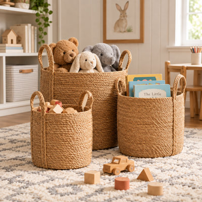 Ensemble de paniers de rangement décoratifs en jonc de mer tissés à la main Bayla