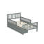 Lit plateforme simple en bois avec garde-corps des deux côtés et deux tiroirs de rangement, gris-754894887-754894888