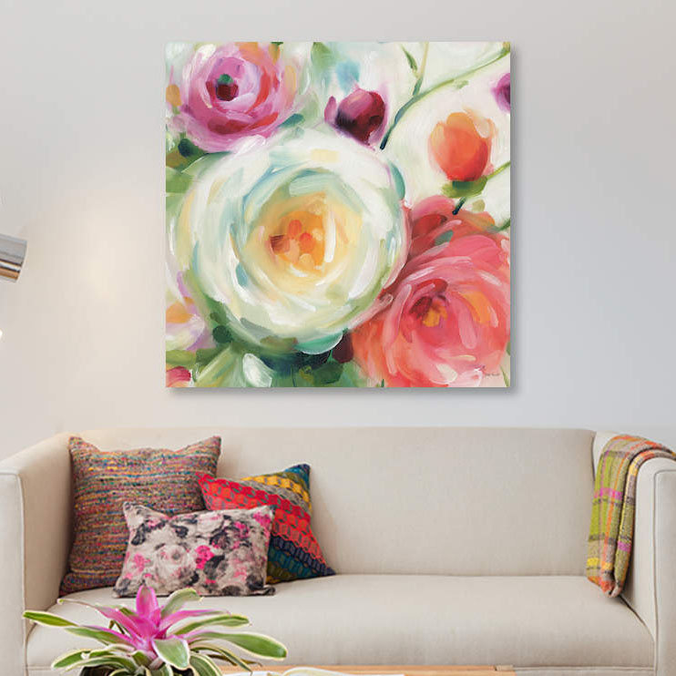 «Florabundance II», reproduction sur toile, H 12 po x l 12 po x P 1,5 po, Toile tendue, Pas de tapis