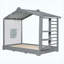 Lit simple pour enfant en forme de maison avec lit gigogne et tablettes de rangement latérales, gris