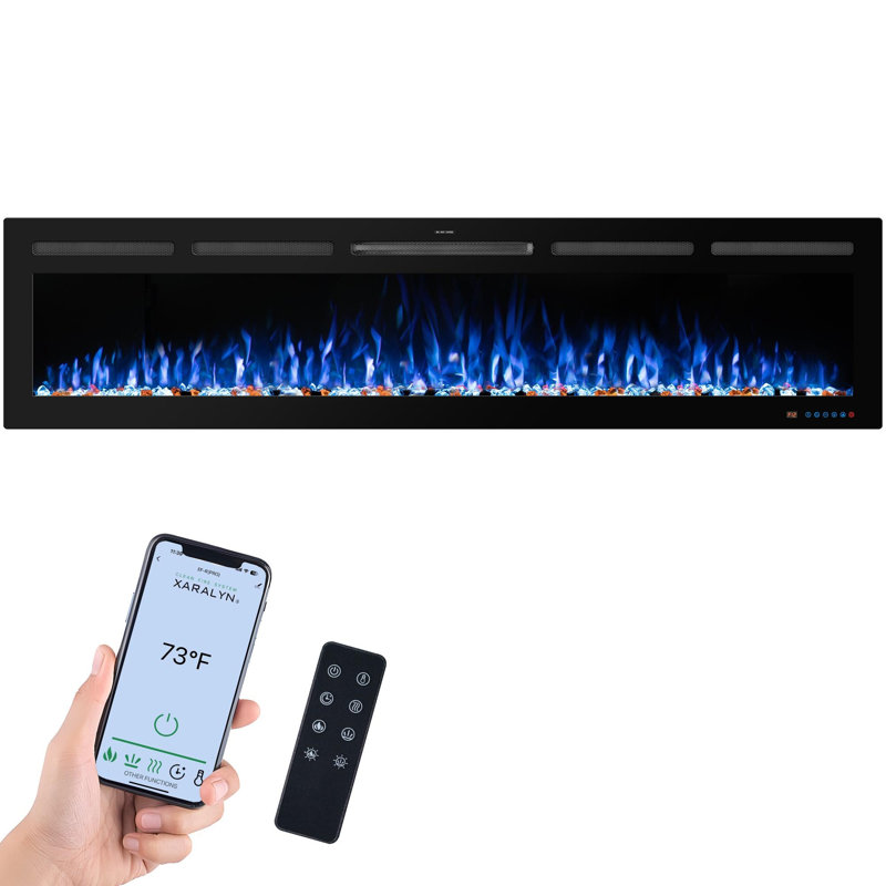 Cassella Black Electric Fireplace with 5120 BTU, 17.7"H x 72"W x 5.3"D