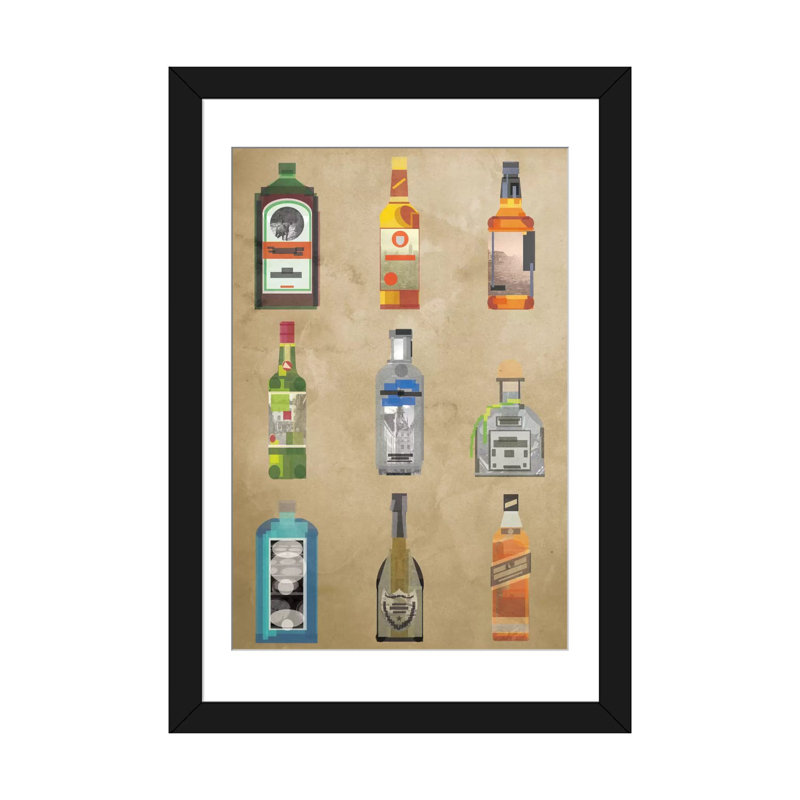 Liquor Bottles, impression sur toile tendue, H 24 po x l 16 po x P 1 po, Papier d'art encadré noir, Blanc
