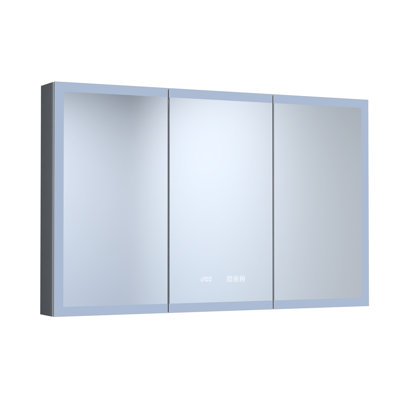 48 po Armoire à pharmacie rectangulaire en aluminium argenté l 30 po x H 30 po avec miroir, horloge, tablettes réglables, charnières silencieuses, affichage automatique de l'heure / température, lumières à intensité variable, - fonction de brouillard, automatique