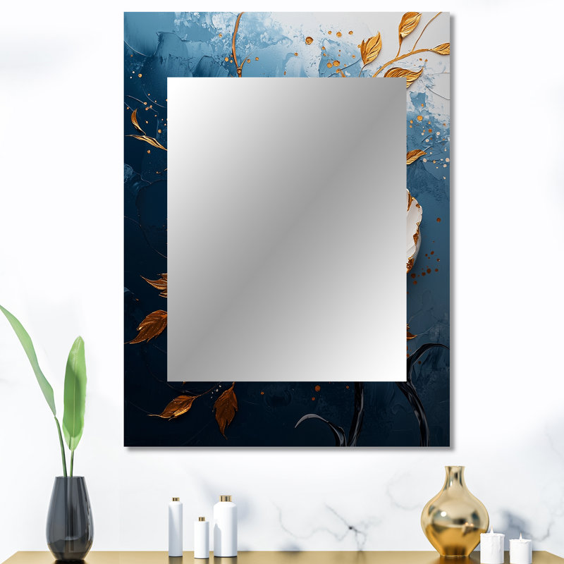 Gold And Teal Peony Bloom II - Peony Mirror, Gold Decorative Wall Mirror, Printed Metal Art, 40" x 30"